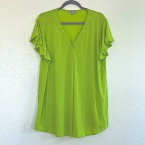 Bright green flutter sleeve top, size 2X